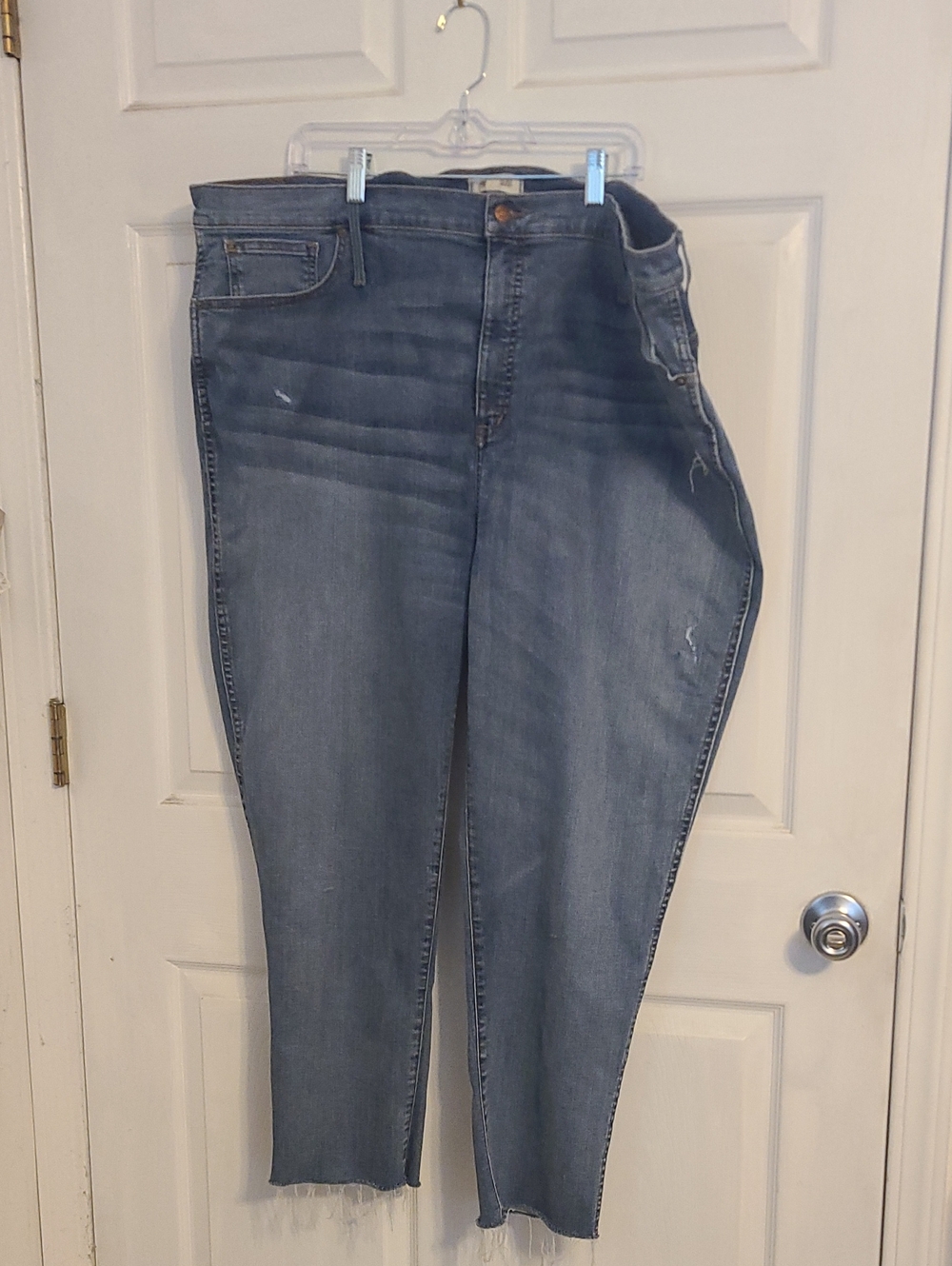 Madewell Stovepipe Jeans 37 Holborn Wash High Rise Distressed Raw Hem